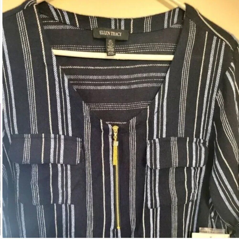 Ellen Tracy Navy and White Linen Blend Tunic Size Large NWT - Picture 4 of 8